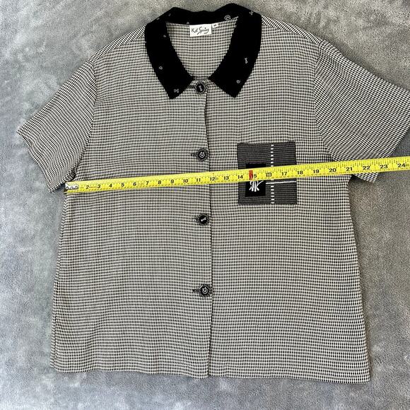 K.D. Spring Women’s M Dog Print Button Up Shirt USA Artsy Short Sleeve Retro VTG - Picture 7 of 8